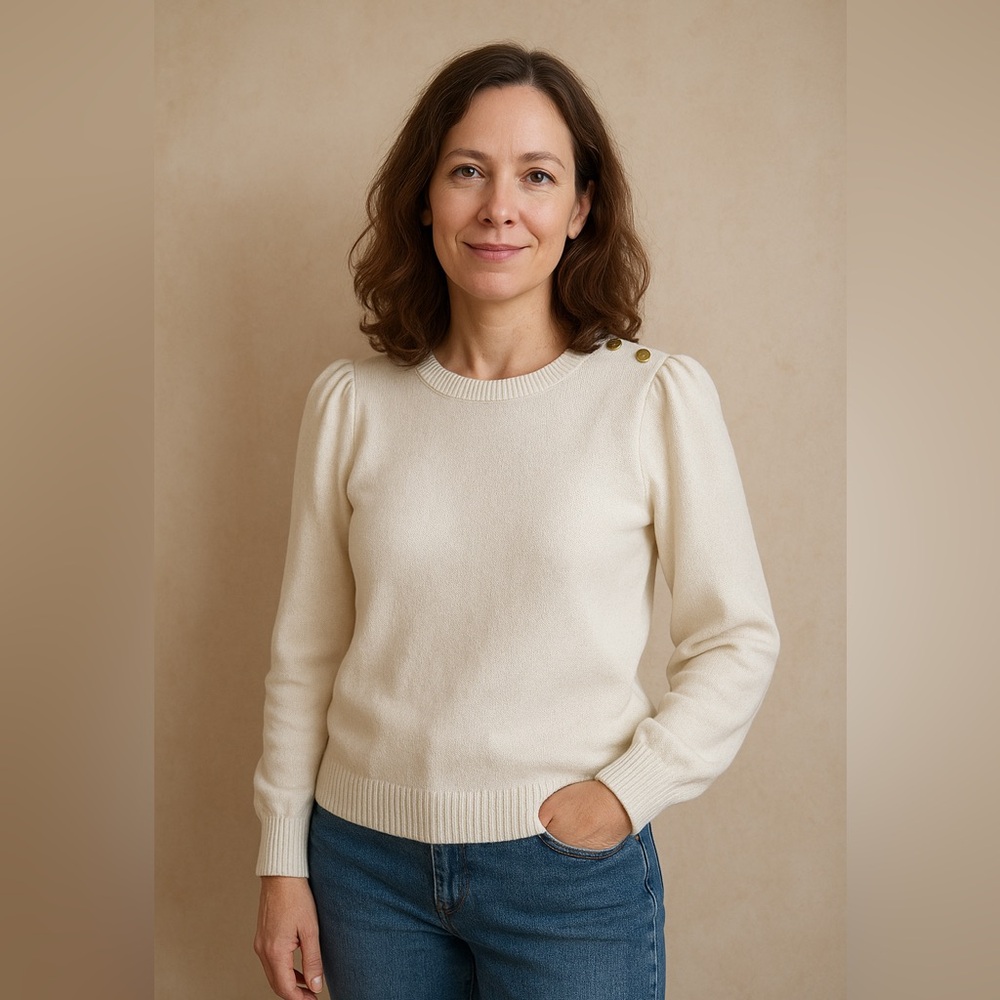 LOFT Ivory Button-Shoulder Sweater